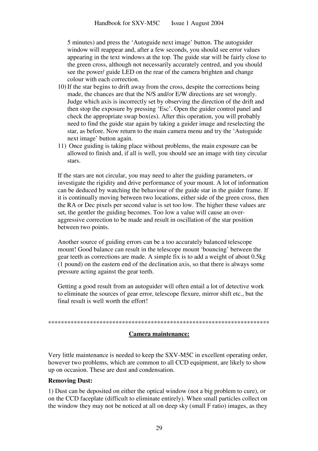 Sony SXV-M5C user manual Camera maintenance, Removing Dust 