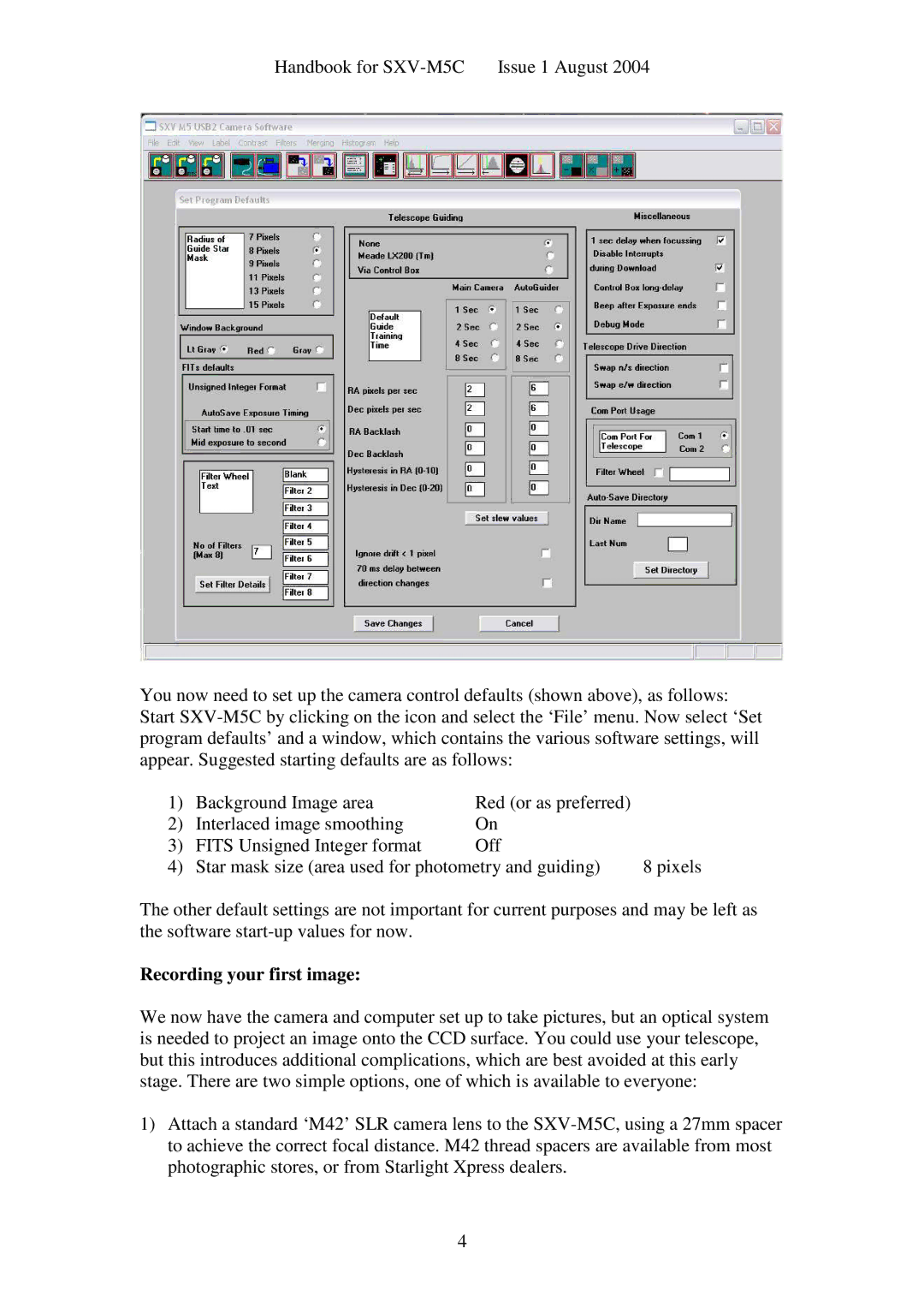 Sony SXV-M5C user manual Recording your first image 