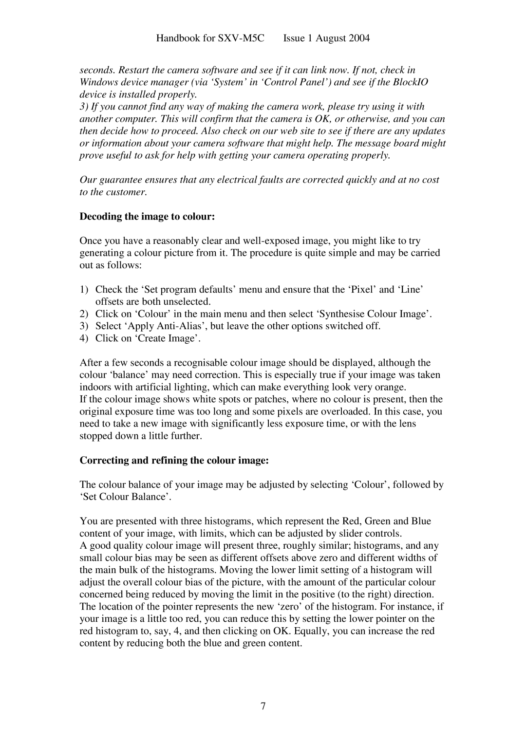 Sony SXV-M5C user manual Decoding the image to colour, Correcting and refining the colour image 