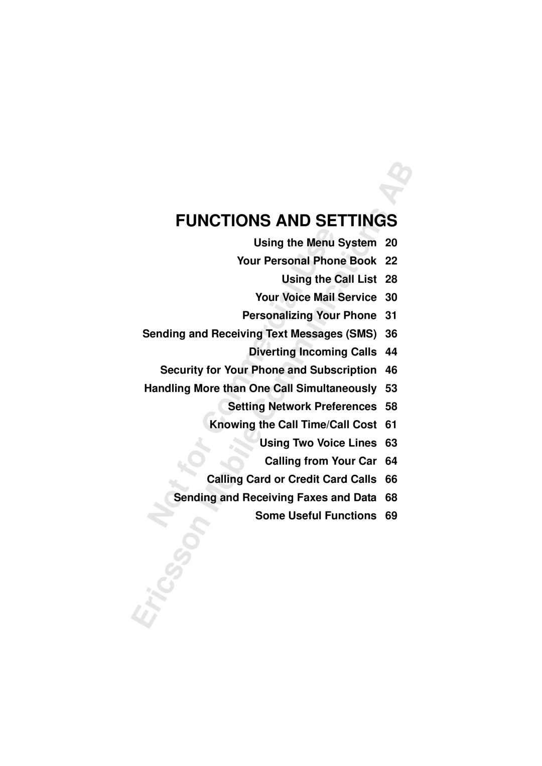 Sony T10s warranty Functions and Settings 