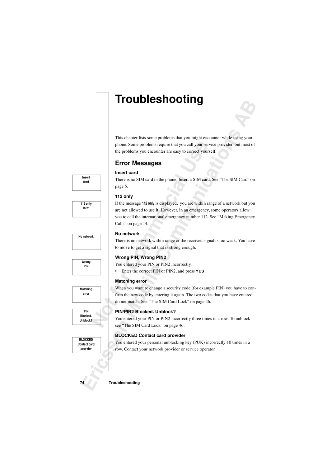 Sony T10s warranty Troubleshooting, Error Messages 