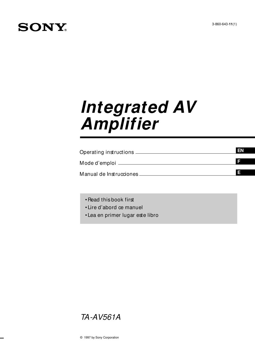 Sony TA-AV561A manual Integrated AV Amplifier 