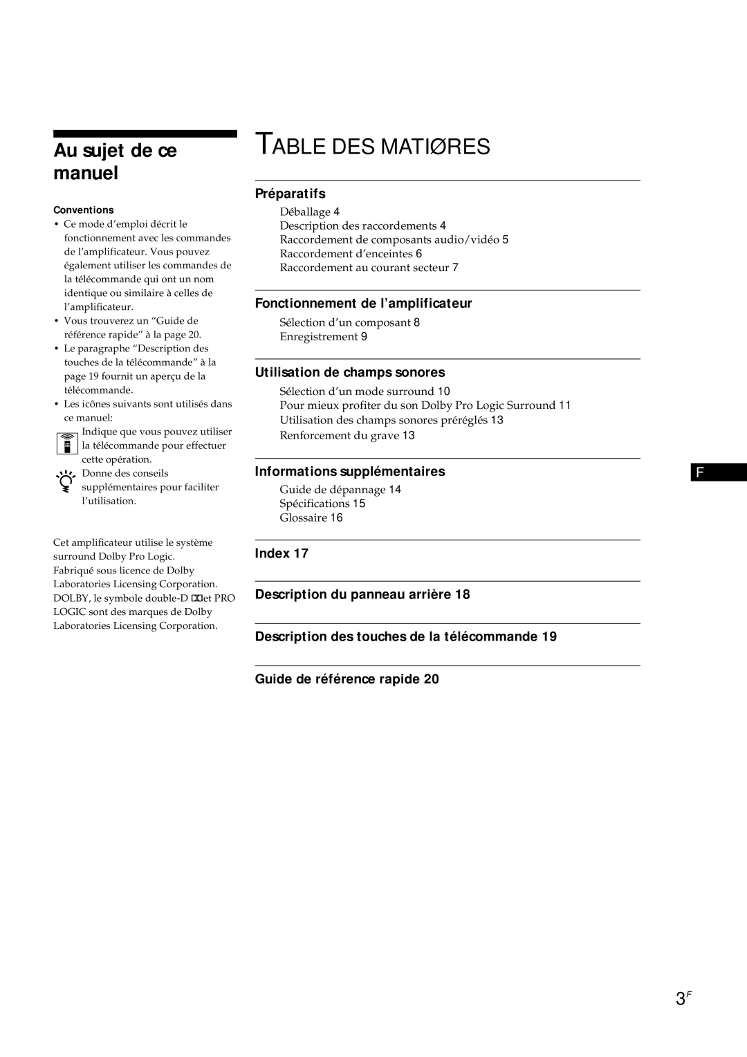 Sony TA-AV561A manual Au sujet de ce manuel, Préparatifs, Fonctionnement de l’amplificateur, Utilisation de champs sonores 