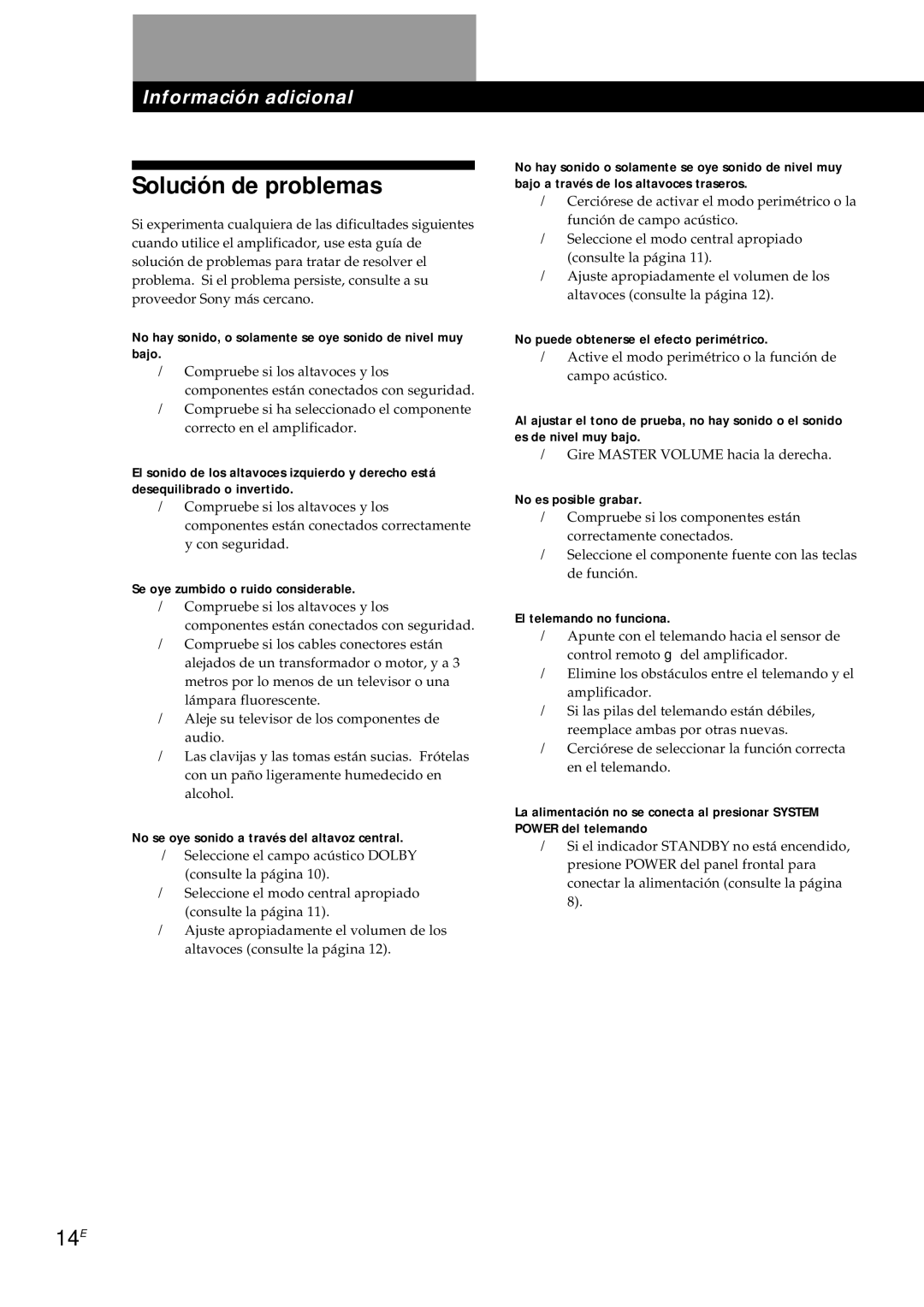 Sony TA-AV561A manual Solución de problemas, 14E 