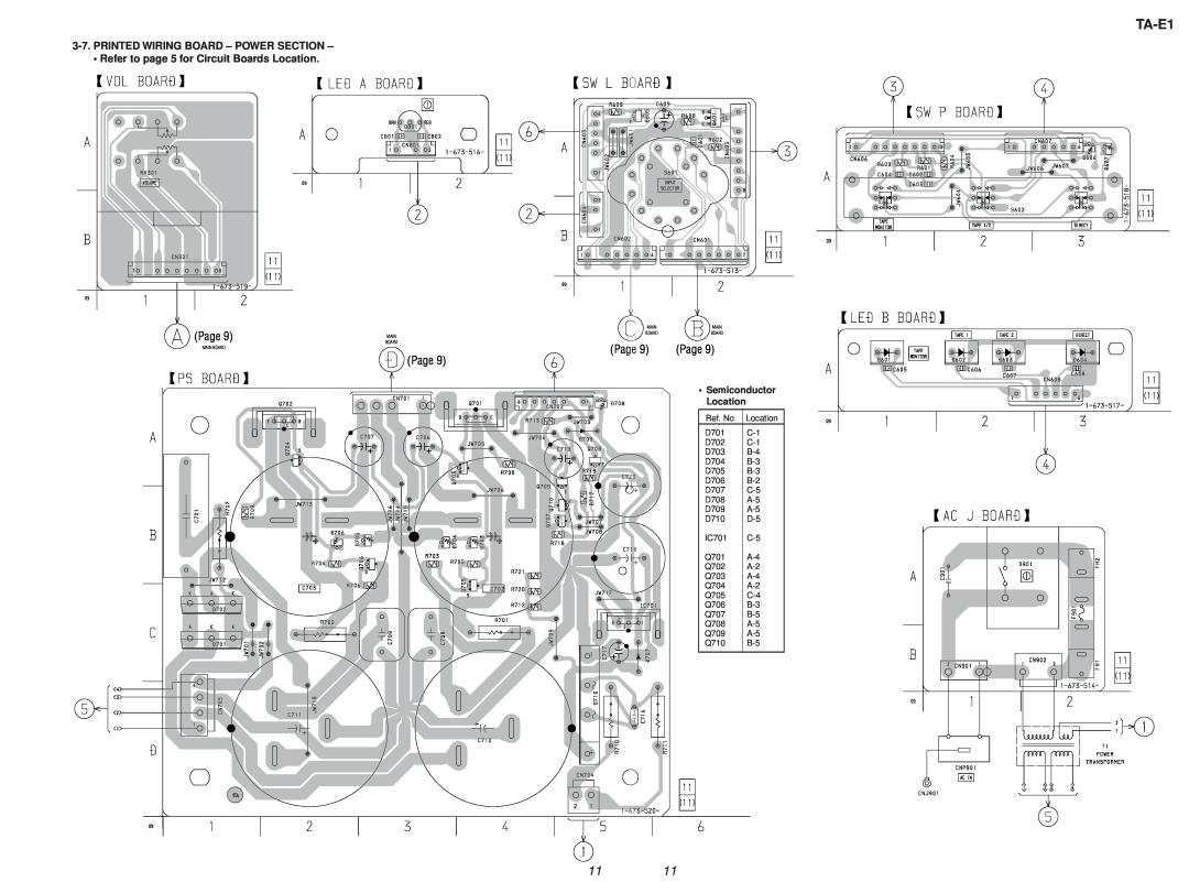 Sony TA-E1 Printed Wiring Board - Power Section, Page, Refer to page 5 for Circuit Boards Location, Semiconductor Location 