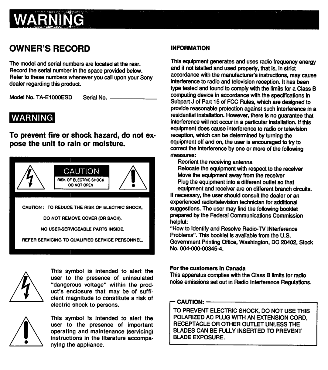 Sony TA-E1000ESD manual 