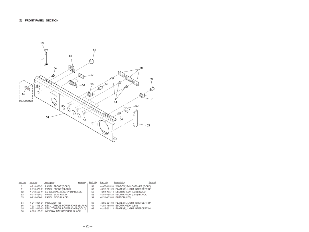 Sony TA-P9000ES service manual 57 4-219-621-21 Plate P, Light Interception, 60 4-219-621-01 Plate P, Light Interception 