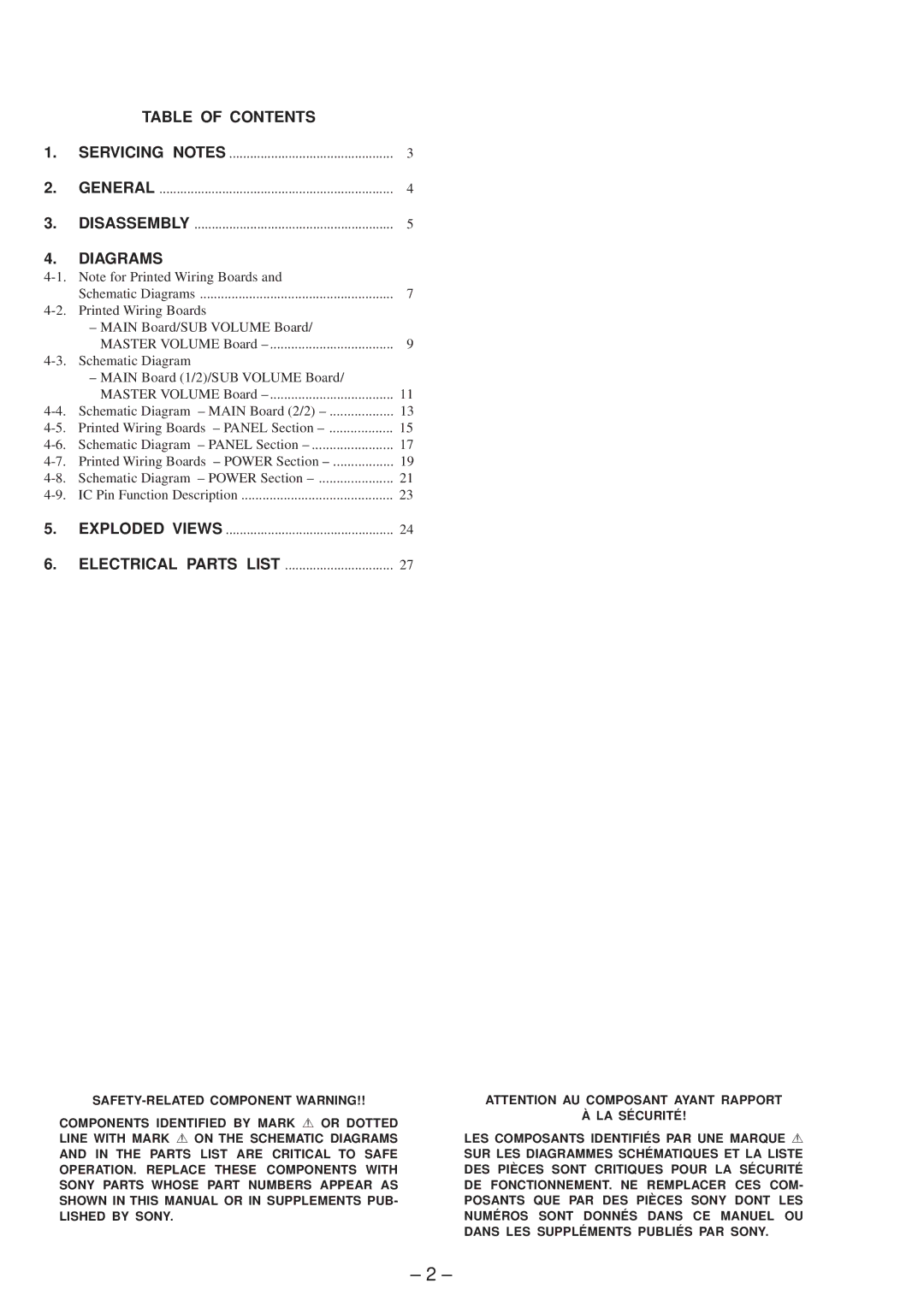 Sony TA-P9000ES service manual Table of Contents, Diagrams 