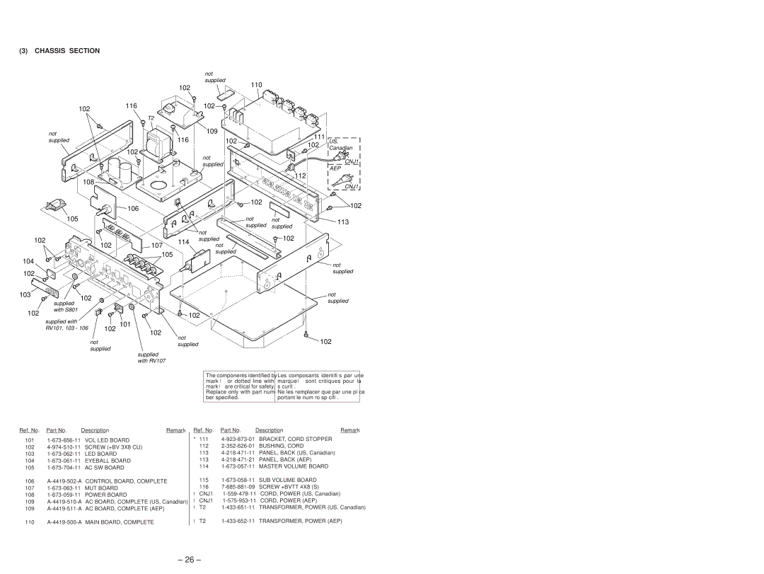 Sony TA-P9000ES Chassis Section, 106 A-4419-502-A Control BOARD, Complete, 110 A-4419-500-A Main BOARD, Complete, CNJ1 