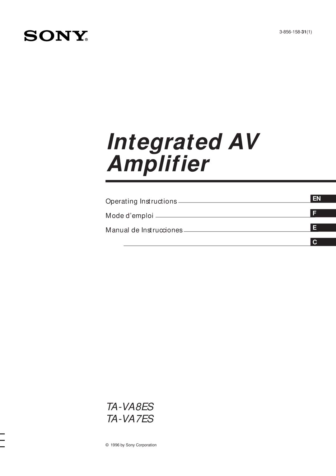 Sony TA-VA8ES, TA-VA7ES manual Integrated AV Amplifier 