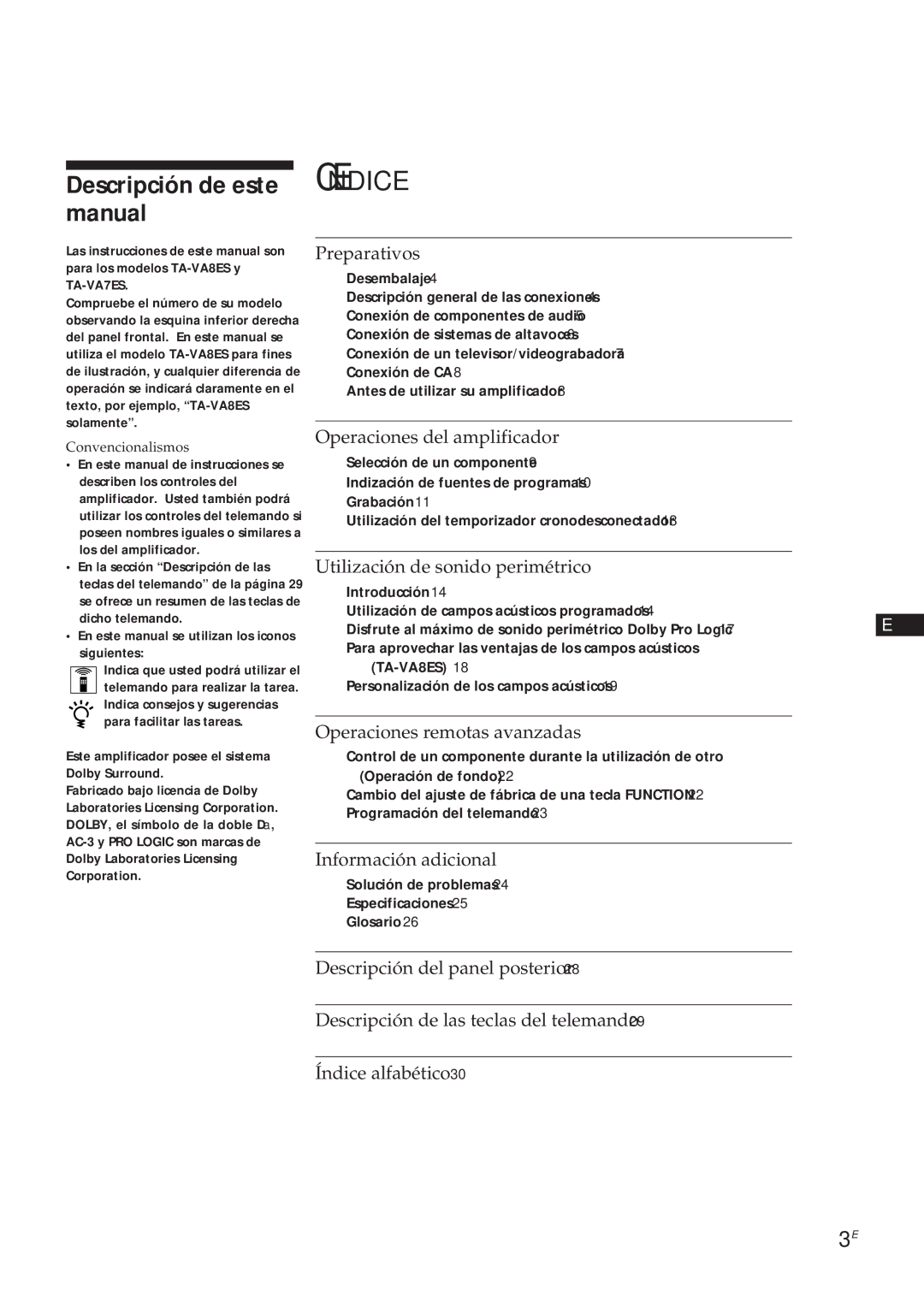 Sony TA-VA8ES, TA-VA7ES Descripción de este manual 