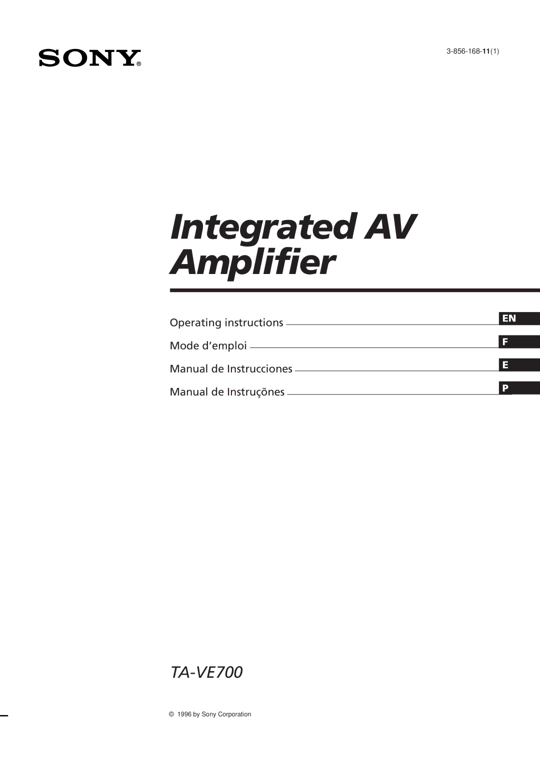 Sony TA-VE700 manual Integrated AV Amplifier 