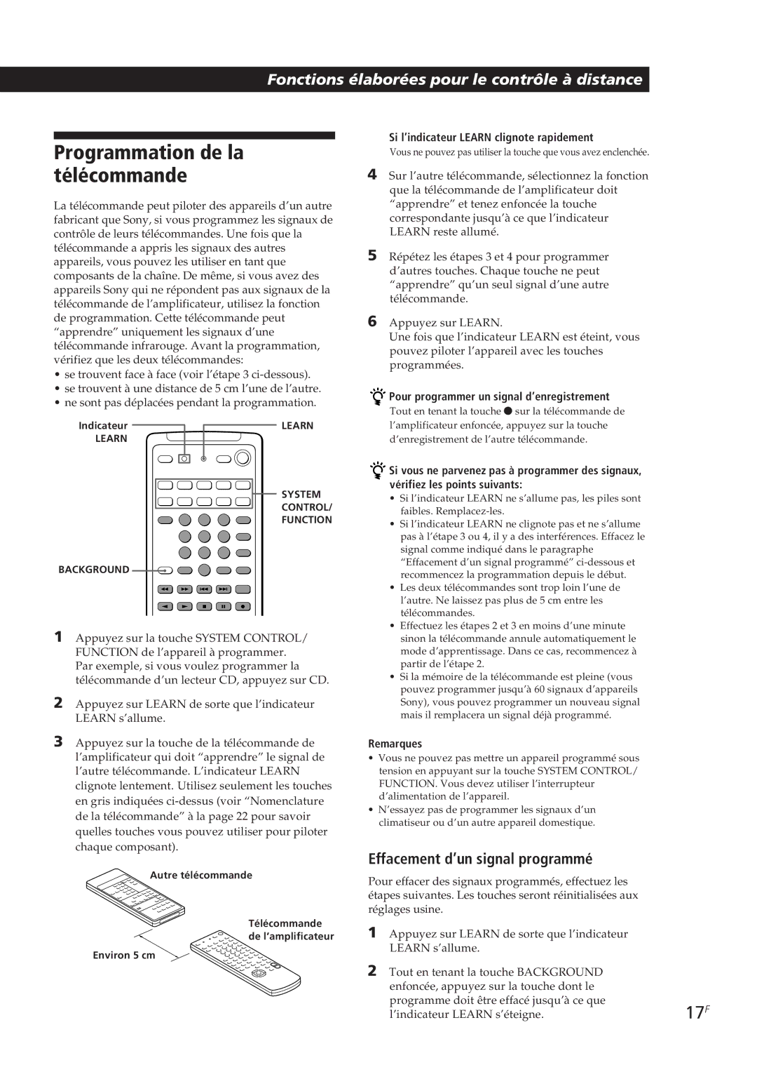 Sony TA-VE700 manual Programmation de la télécommande, Effacement d’un signal programmé 