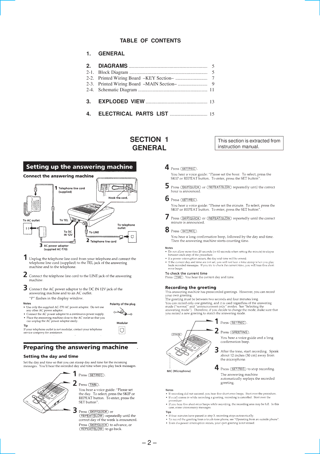 Sony TAM-100 specifications Table of Contents General 