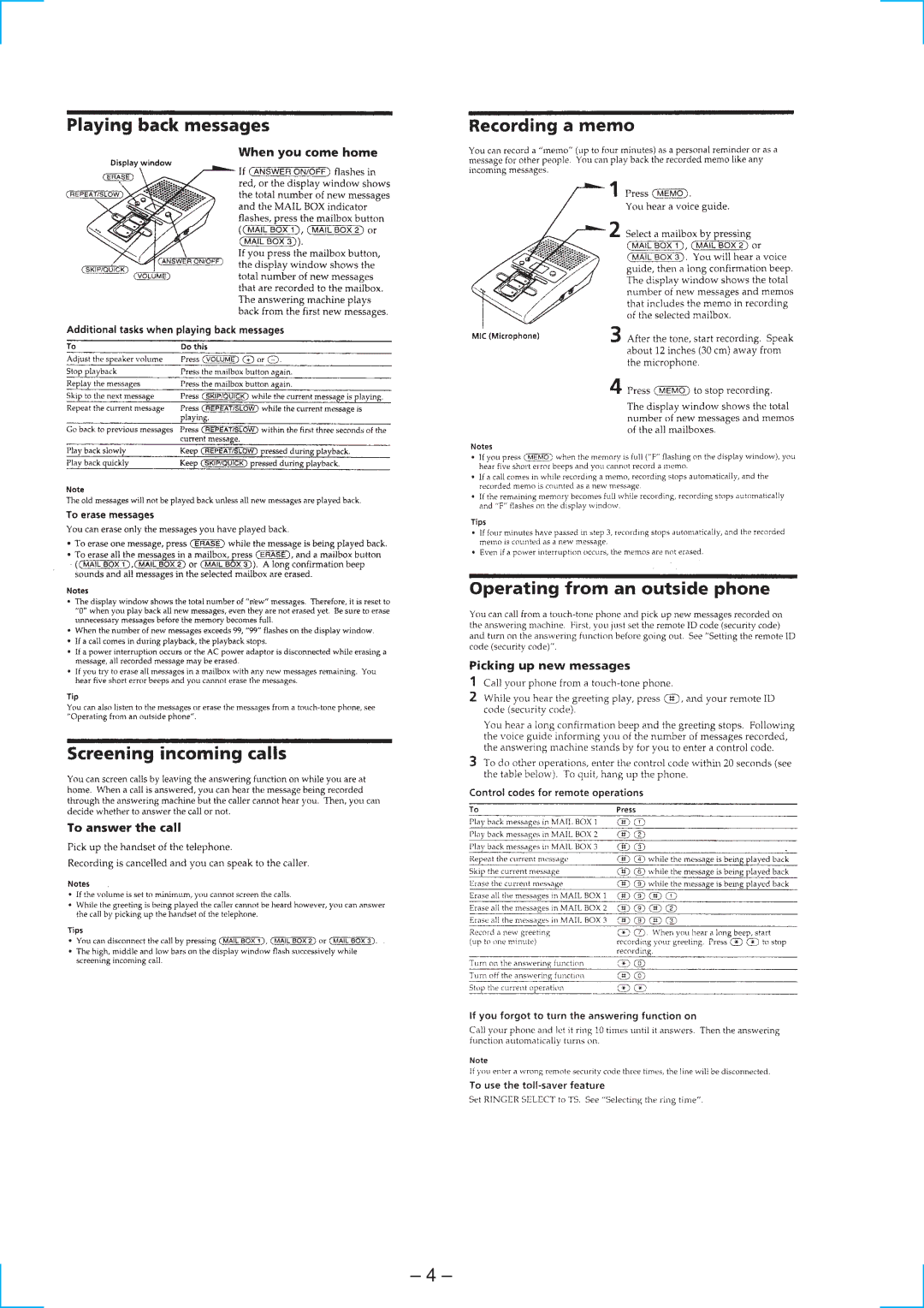 Sony TAM-100 specifications 