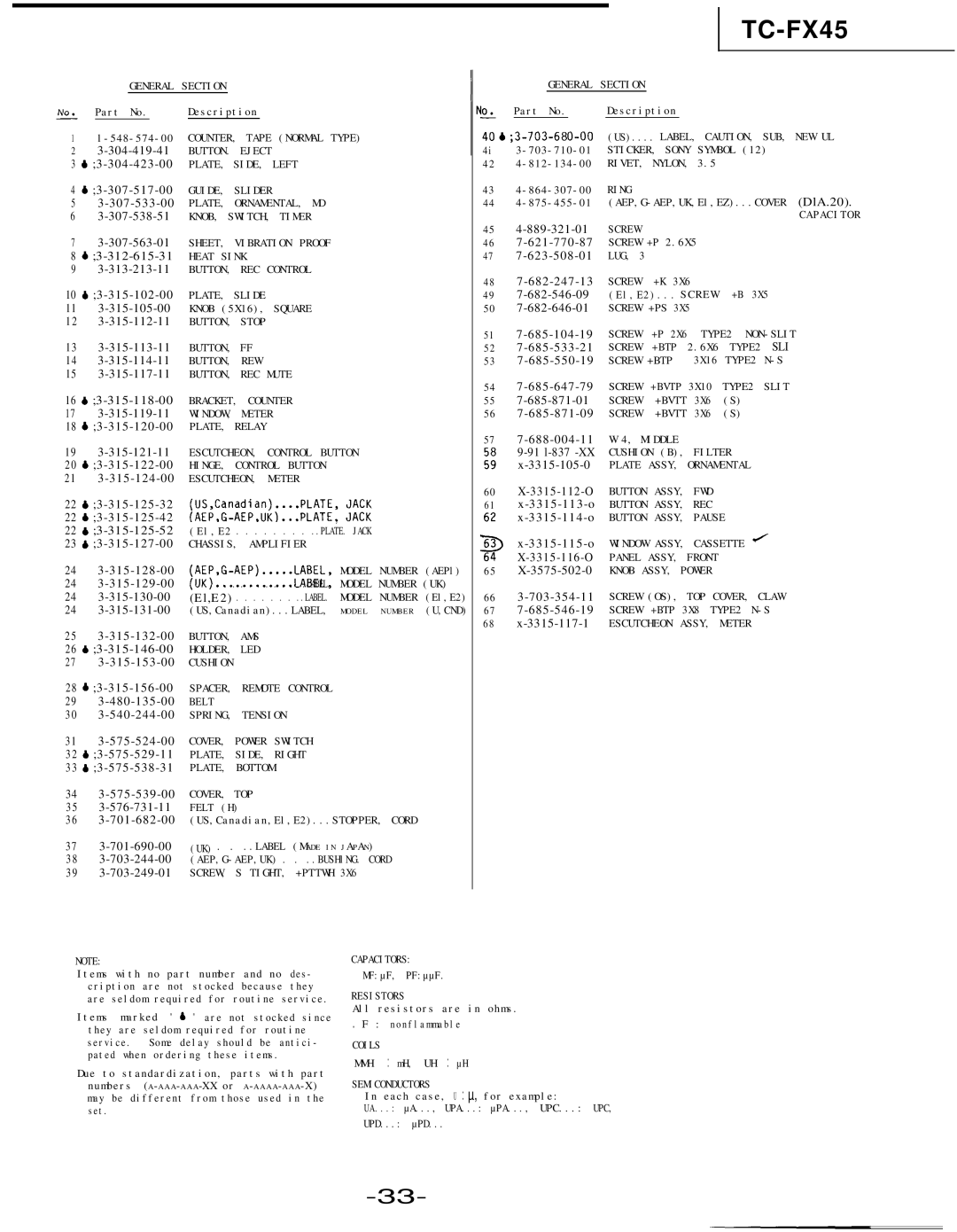 Sony TC-FX45 specifications 