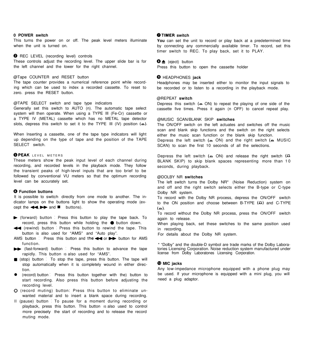 Sony TC-FX45 specifications Power switch 