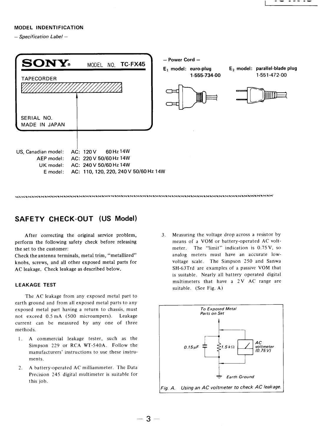 Sony TC-FX45 specifications 