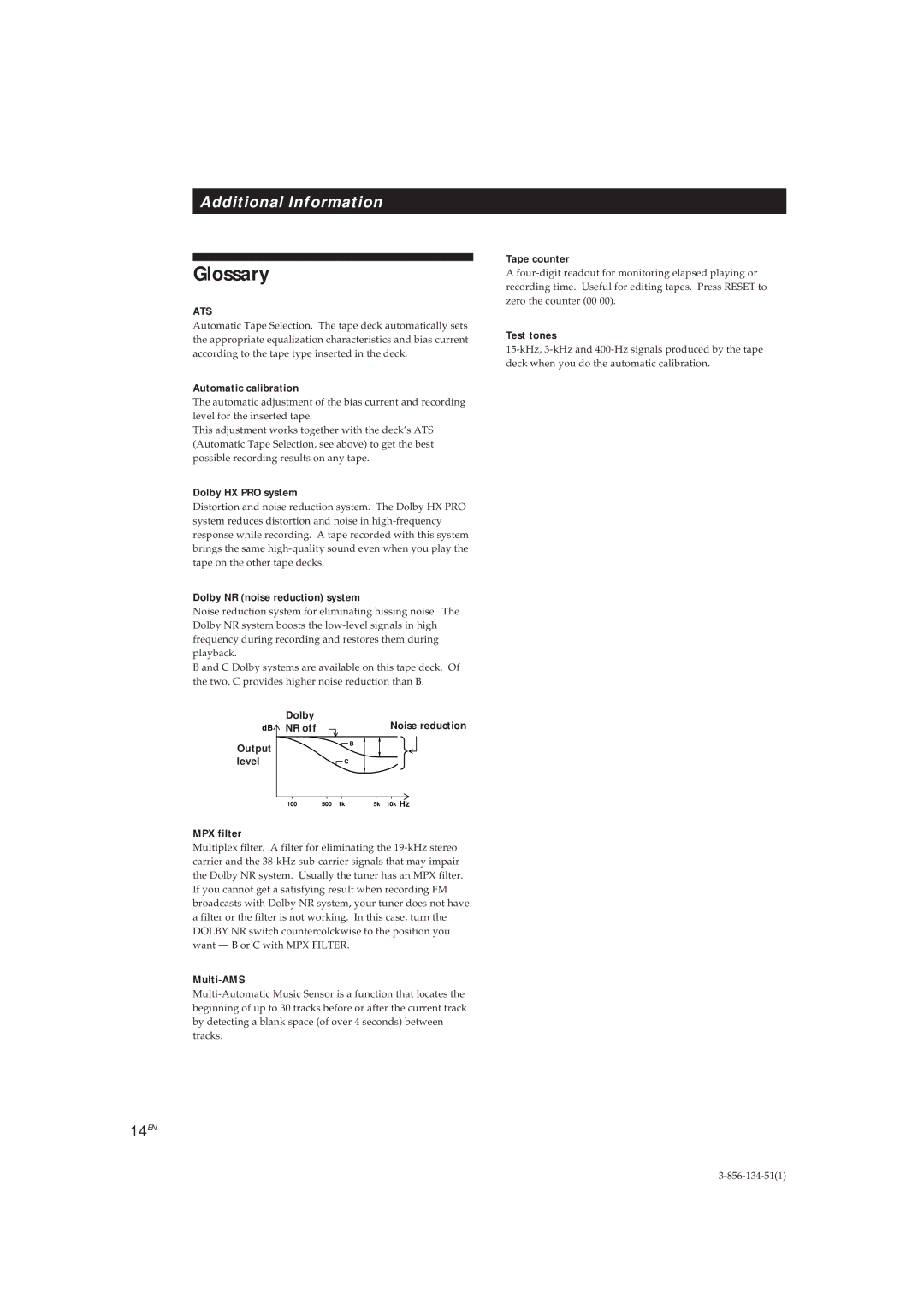 Sony TC-KE300 operating instructions Glossary 