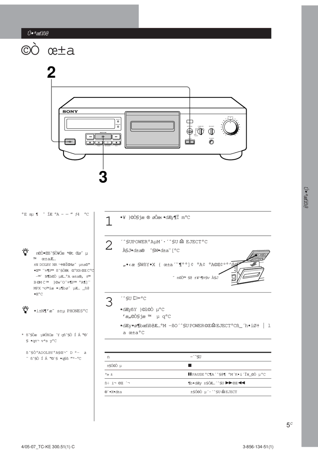 Sony TC-KE300 NÒŒß˘§Ò¥Óæ *t Œø˝ µ ±aÆ…, ±N¶’æ˜ s±µ Phonesc, DÆyø¶bæﬁß@Æ…M -ßO´ˆ§UPOWERŒ ¤EJECTCß´hiØ‡ l 