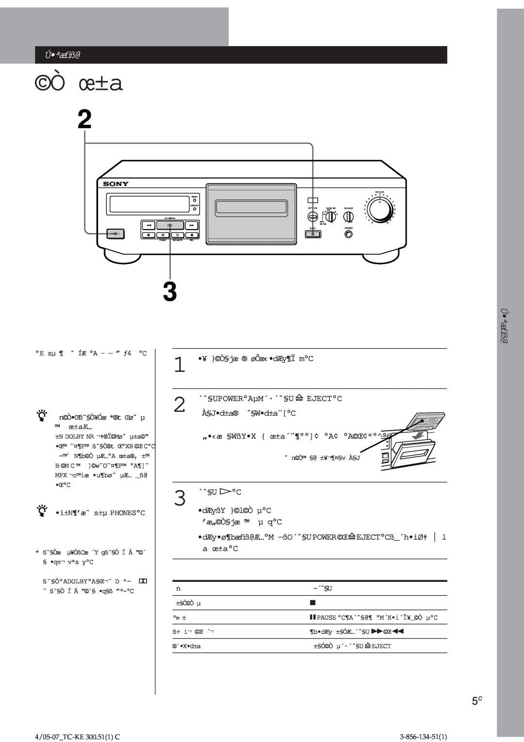 Sony TC-KE300 operating instructions Ò œ±a, Úªæﬁß@, Ú ªæﬁß@ 