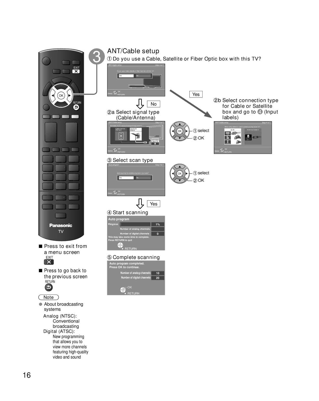 Sony TC-L32E5, TC-L37E5, TC-L42E5, TC-L47E5 owner manual ANT/Cable setup, Start scanning 