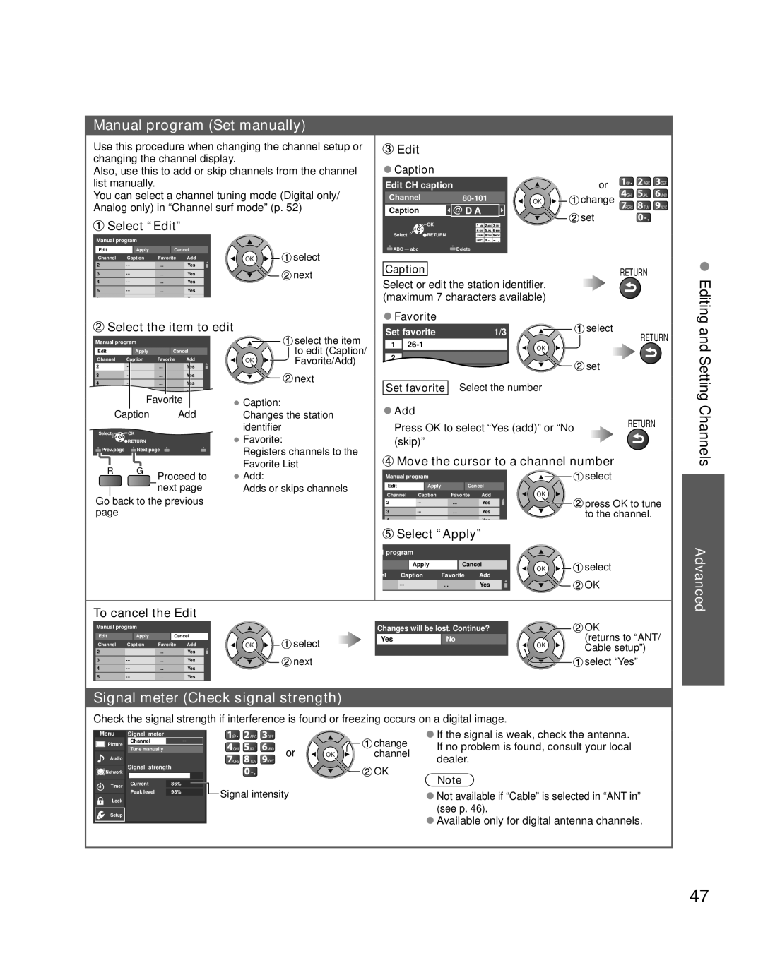 Sony TC-L47E5, TC-L32E5, TC-L37E5, TC-L42E5 owner manual Manual program Set manually 