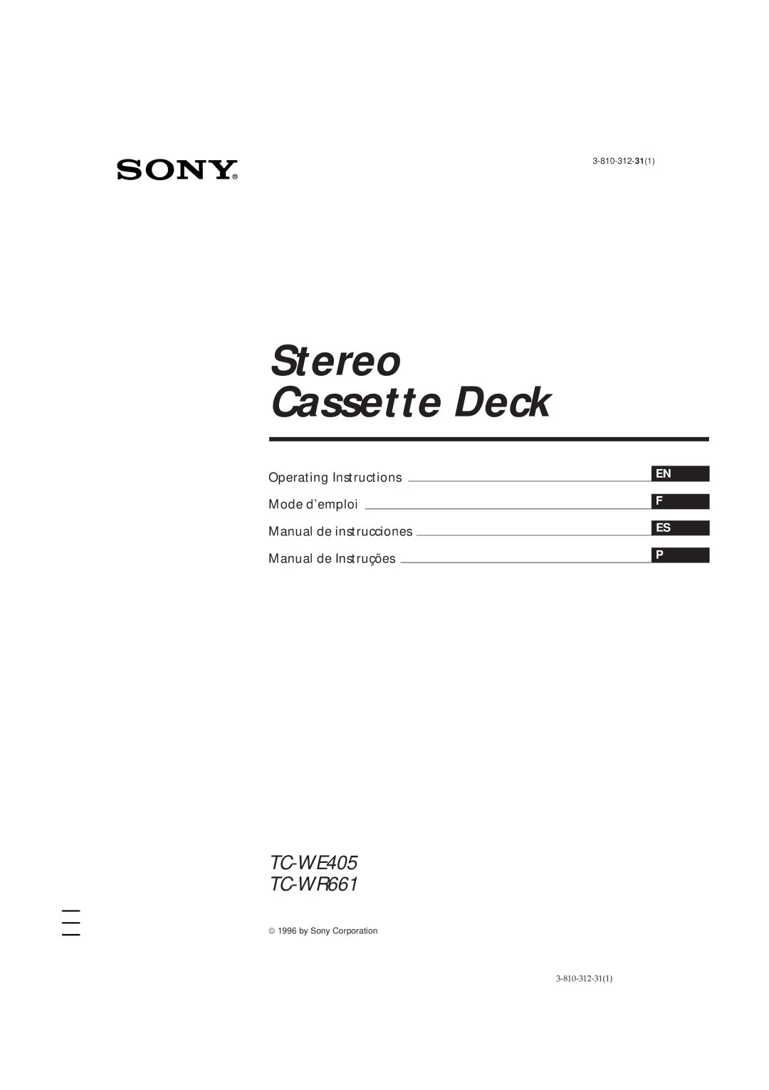 Sony TC-WR661, TC-WE405 manual Stereo Cassette Deck 