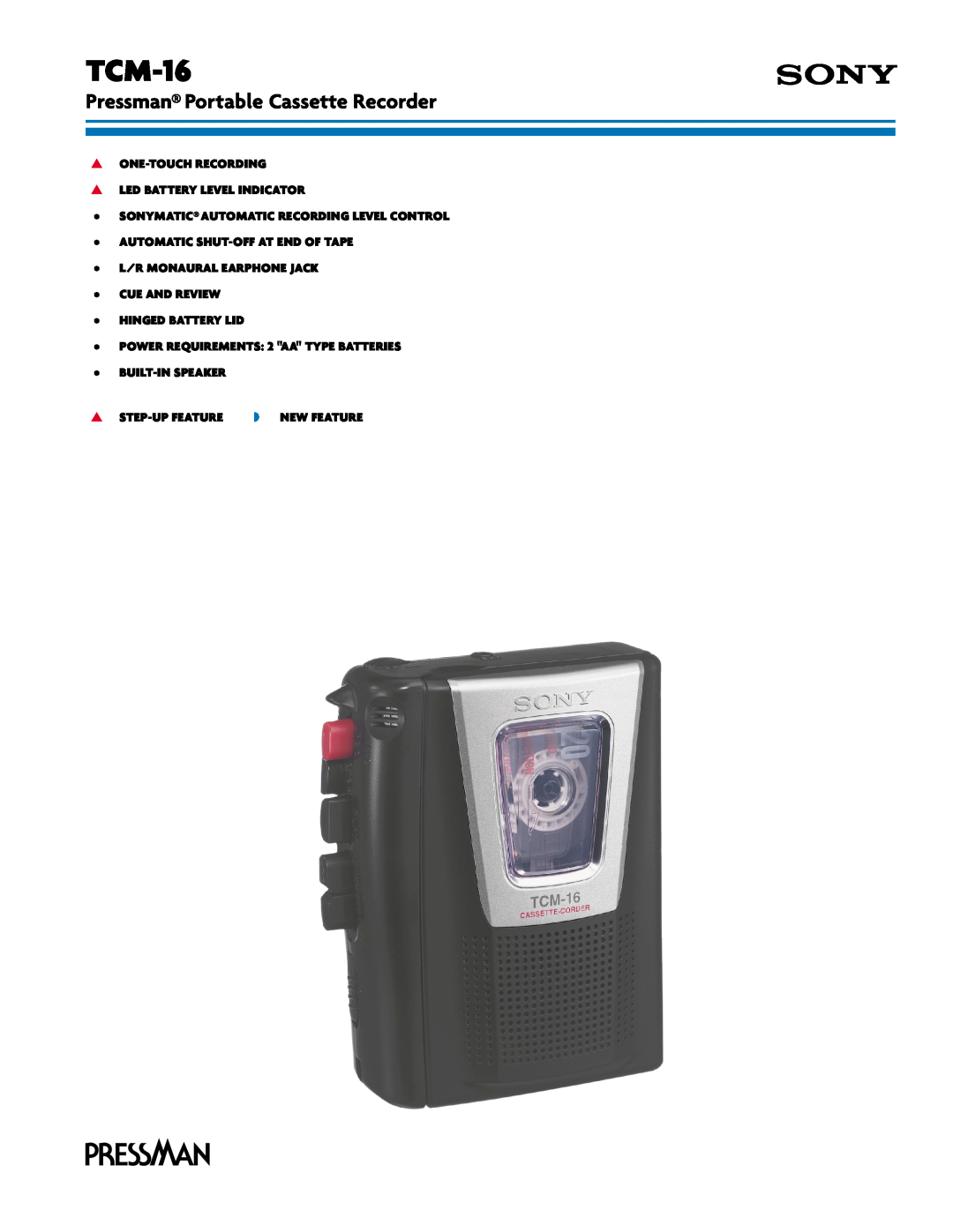 Sony TCM-16 manual Pressman Portable Cassette Recorder 