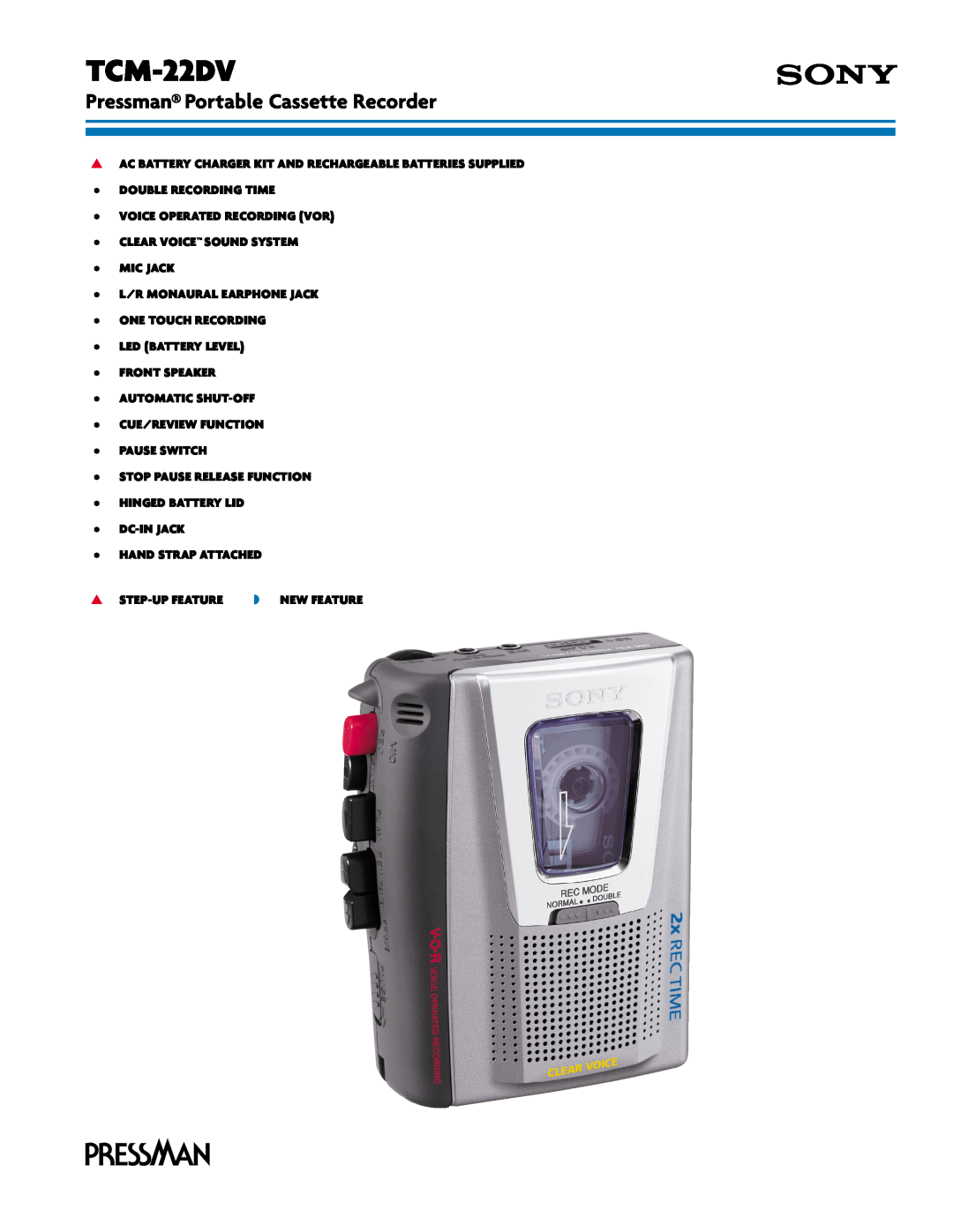 Sony TCM-22DV manual Pressman Portable Cassette Recorder 