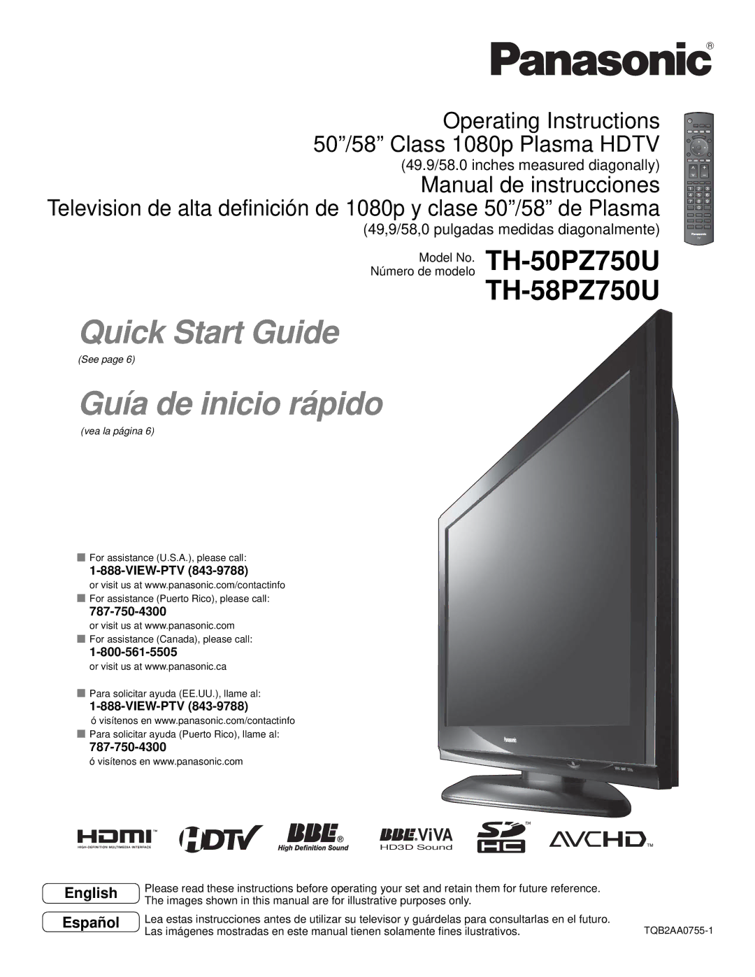 Sony TH-50PZ750U quick start Operating Instructions 50/58 Class 1080p Plasma Hdtv, View-Ptv 