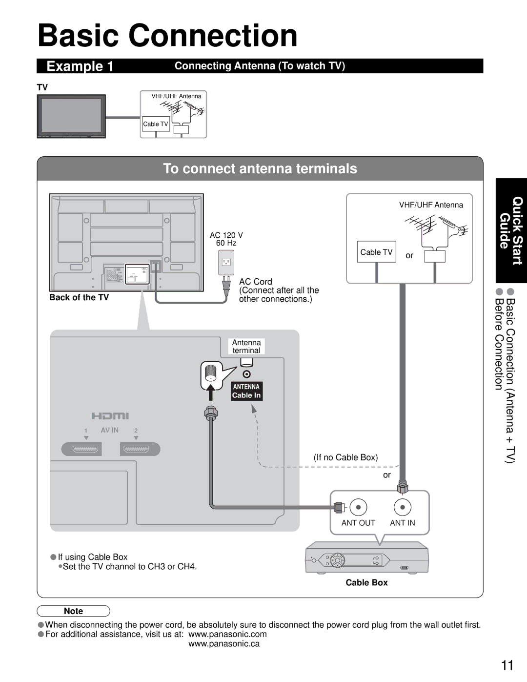 Sony TH-50PZ750U quick start Basic Connection, Connecting Antenna To watch TV, Back of the TV, Cable Box 