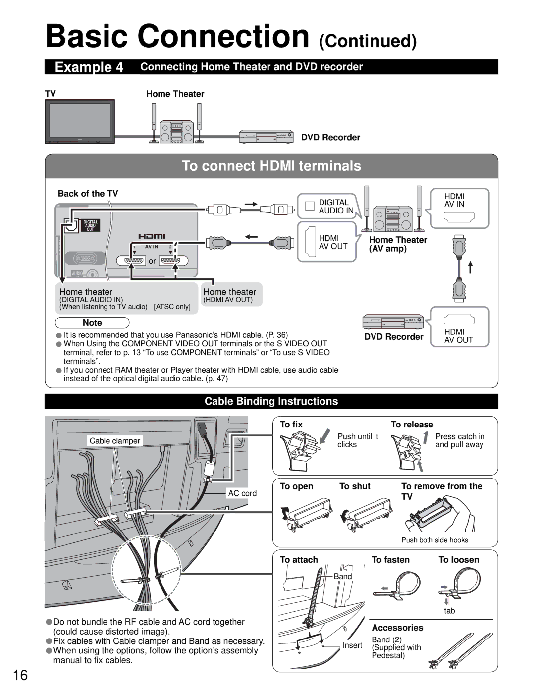 Sony TH-50PZ750U quick start Connecting Home Theater and DVD recorder, Cable Binding Instructions 