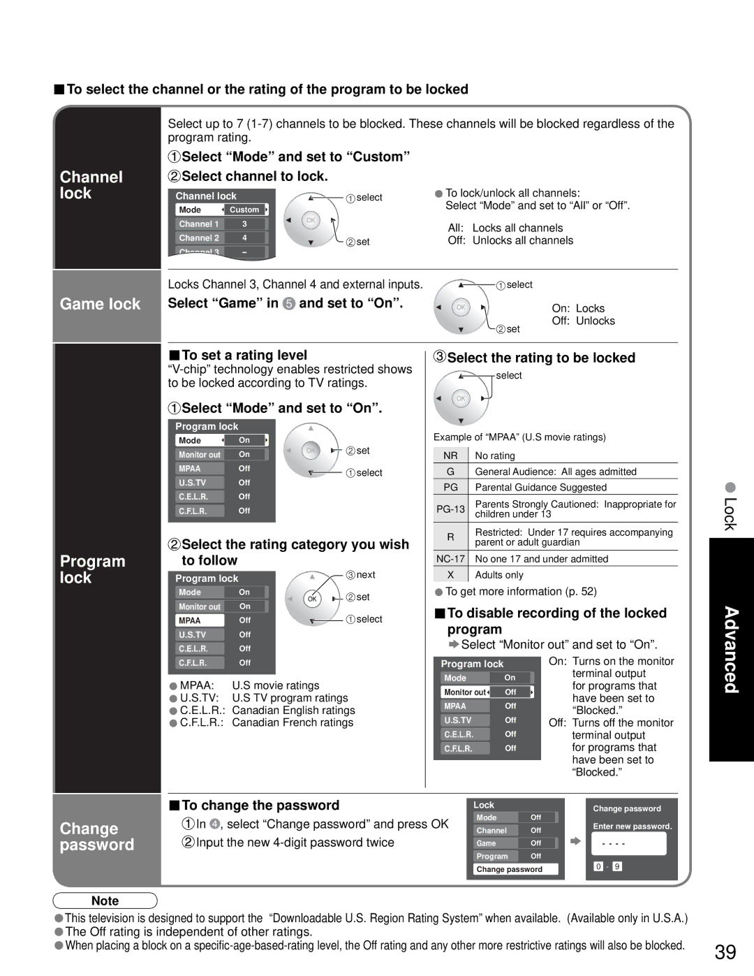 Sony TH-50PZ750U quick start Select Mode and set to Custom, Select Game in 5 and set to On, To set a rating level 