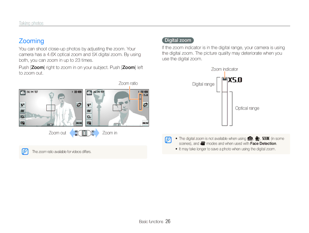 Sony TL220 user manual Zooming, Taking photos, Digital zoom 