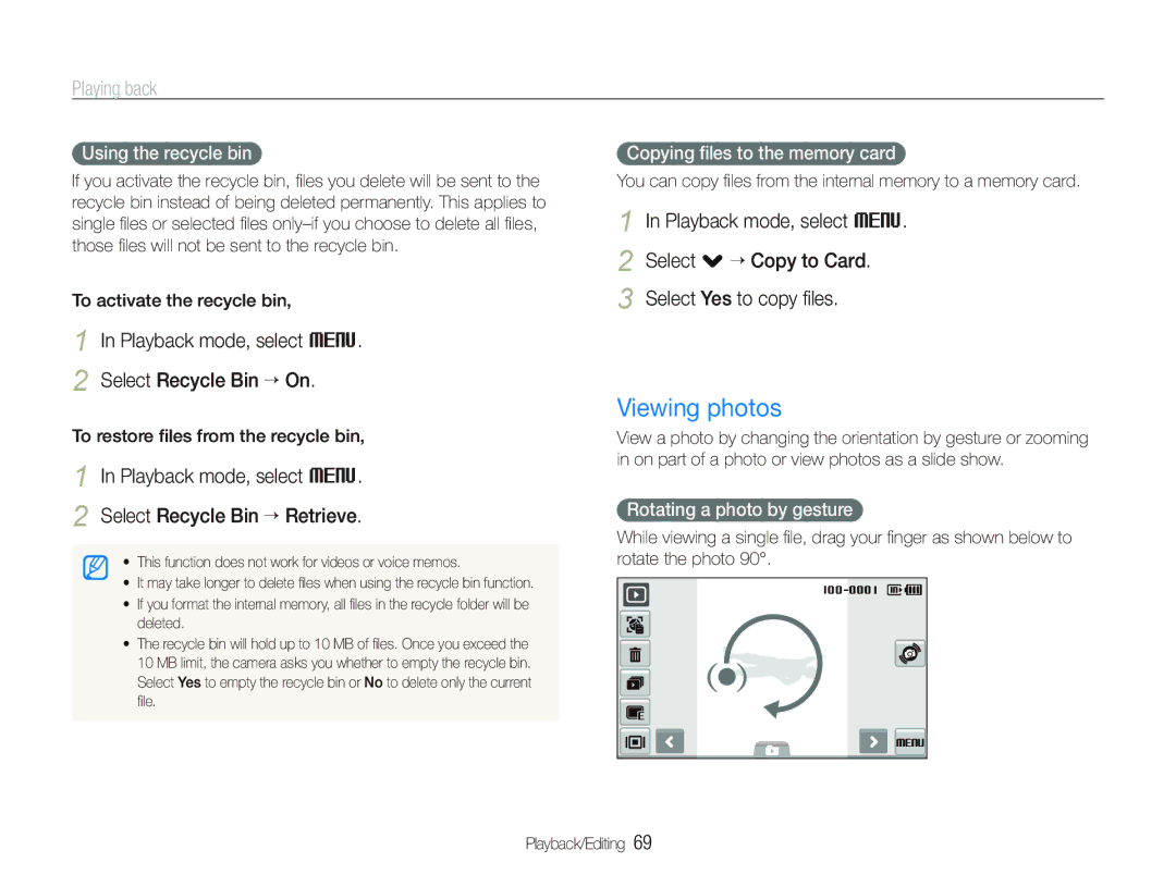 Sony TL220 user manual Viewing photos, Playback mode, select M Select Recycle Bin “ On 