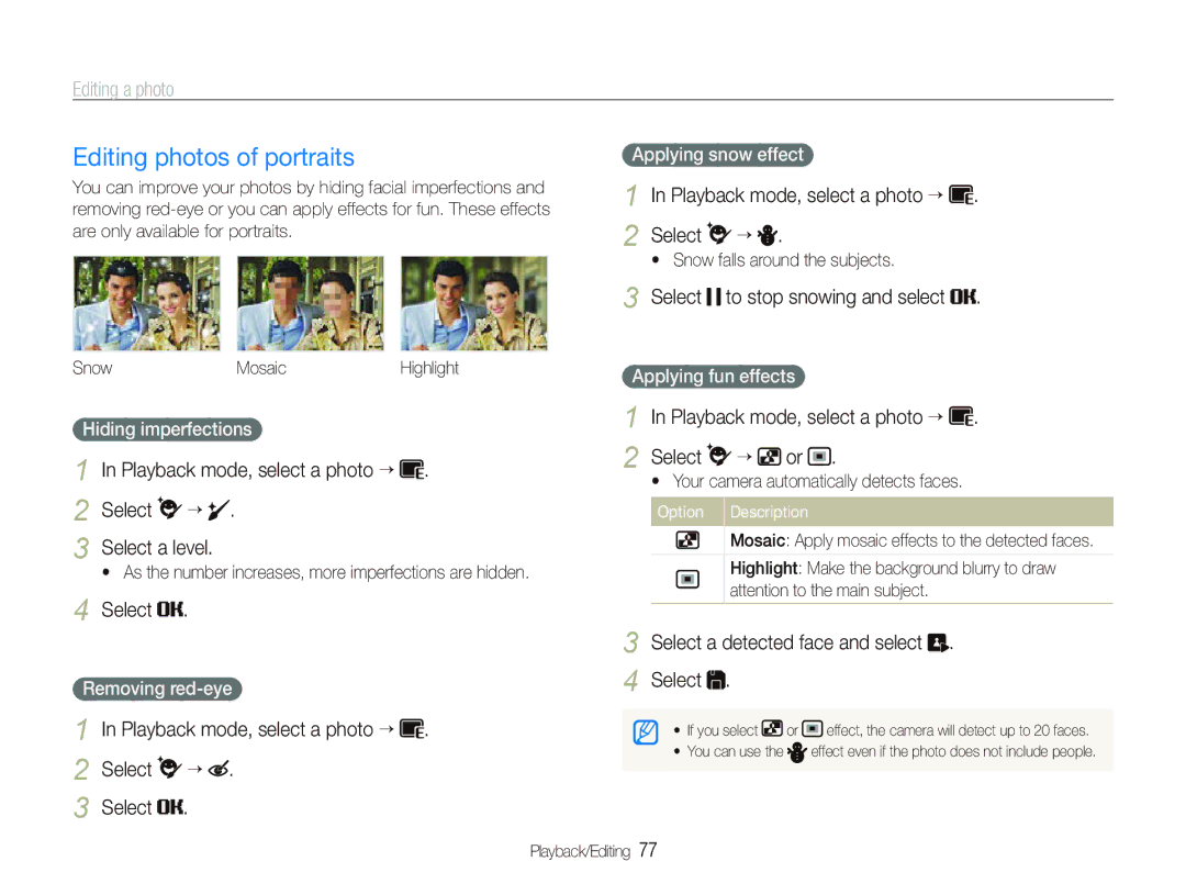 Sony TL220 user manual Editing photos of portraits 