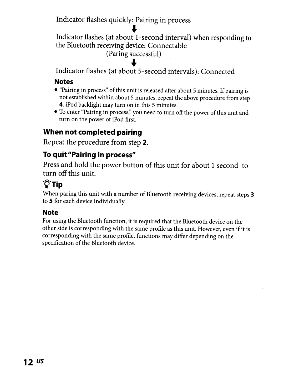 Sony TMR-BT8IP manual ~Q·Tip 