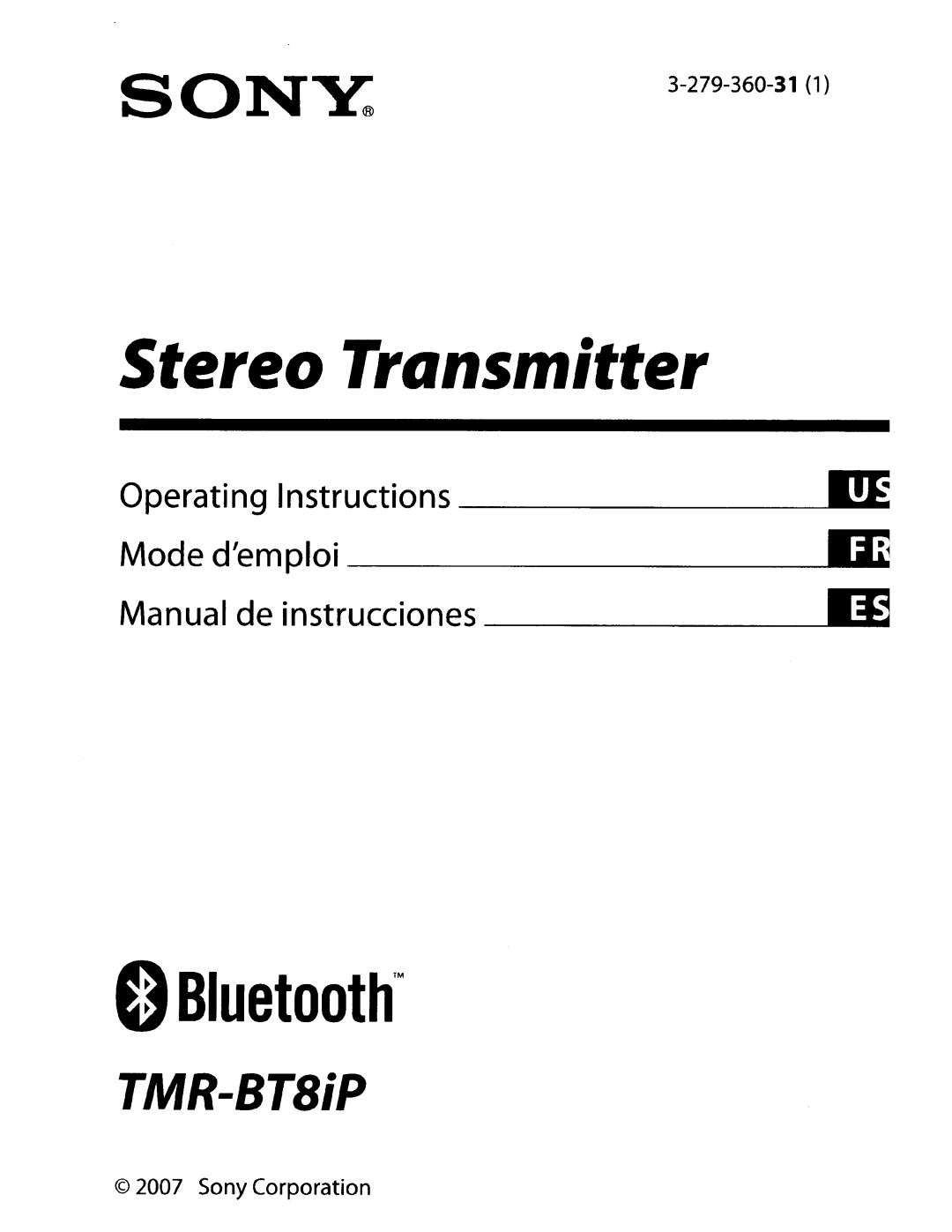 Sony TMR-BT8IP manual Stereo Transmitter, oBluetooth, Sony, TMR-BTBiP, Operating Instructions Mode demploi 