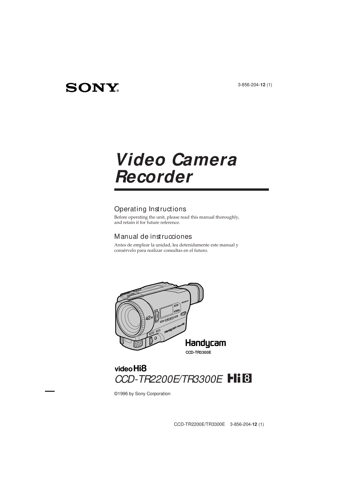 Sony CCD-TR2200E, TR3300E operating instructions Video Camera Recorder 