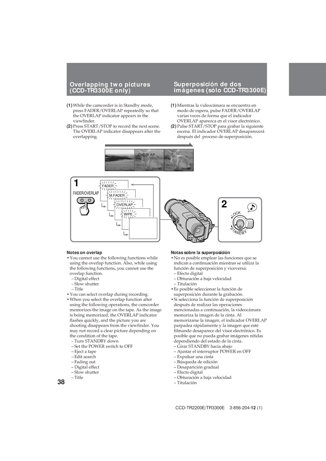 Sony TR3300E, CCD-TR2200E operating instructions Notas sobre la superposición 