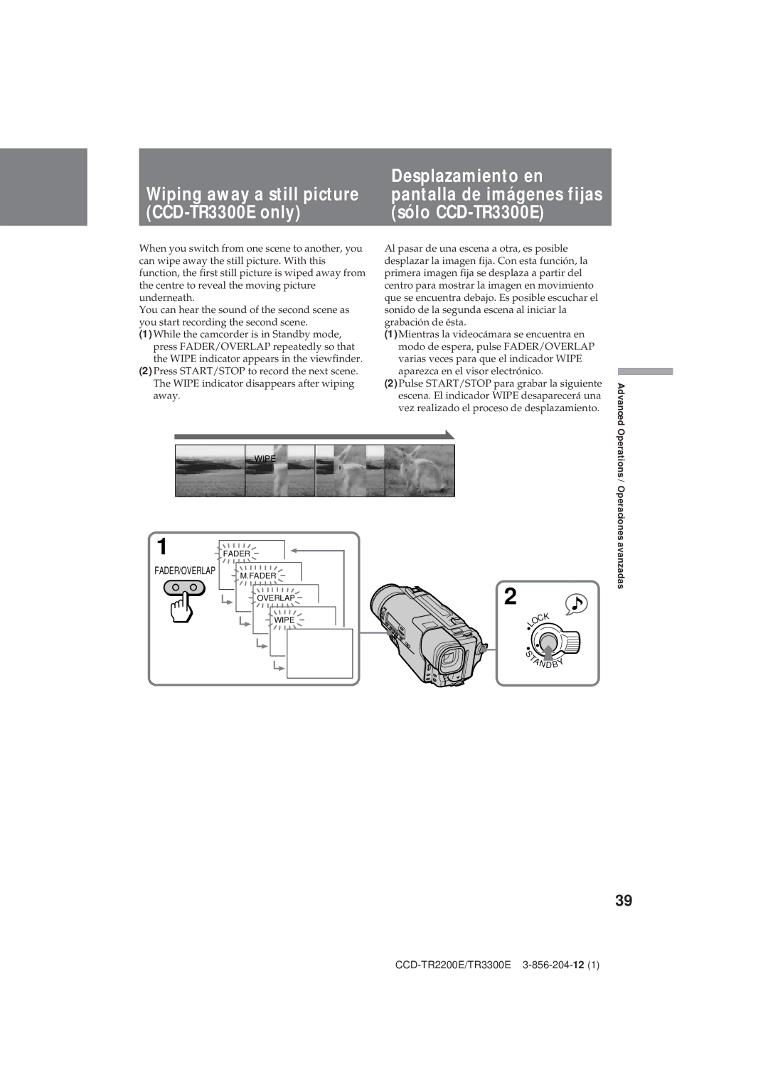 Sony CCD-TR2200E operating instructions Wiping away a still picture CCD-TR3300E only 