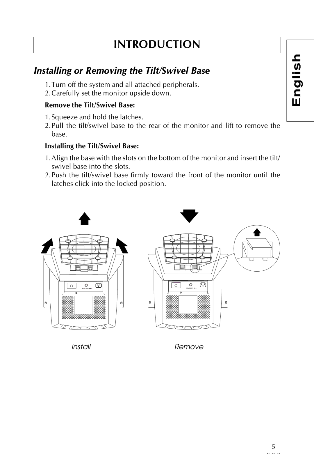 Sony Trinitron CRT Monitor specifications Installing or Removing the Tilt/Swivel Base 