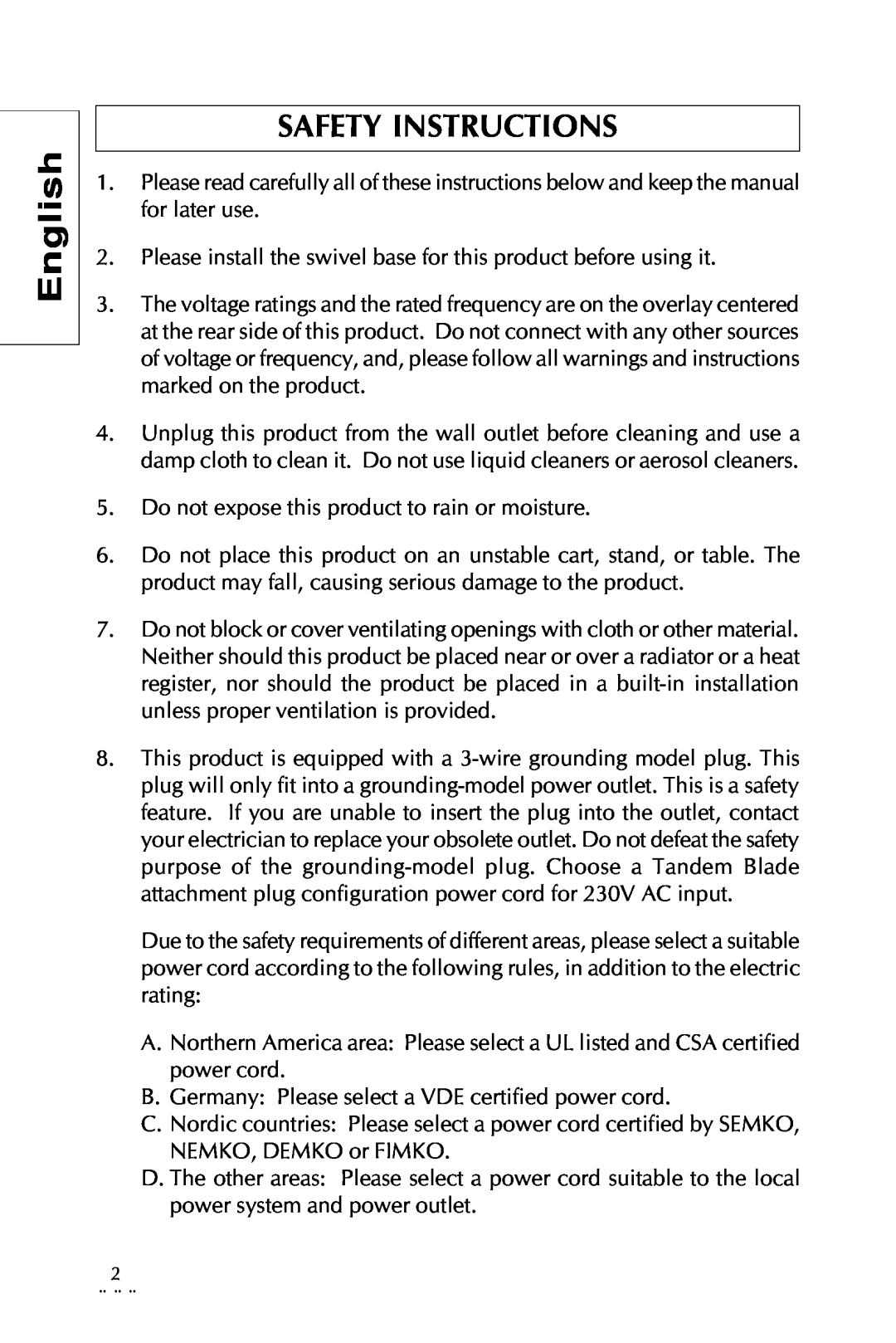 Sony Trinitron CRT Monitor specifications Safety Instructions, English 