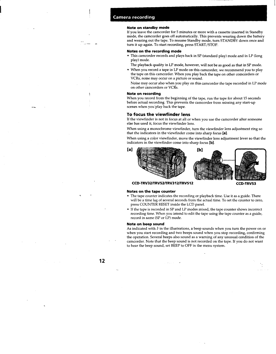 Sony TRV512, TRV53, TRV52, TRV312, CCD-TRV32 manual 