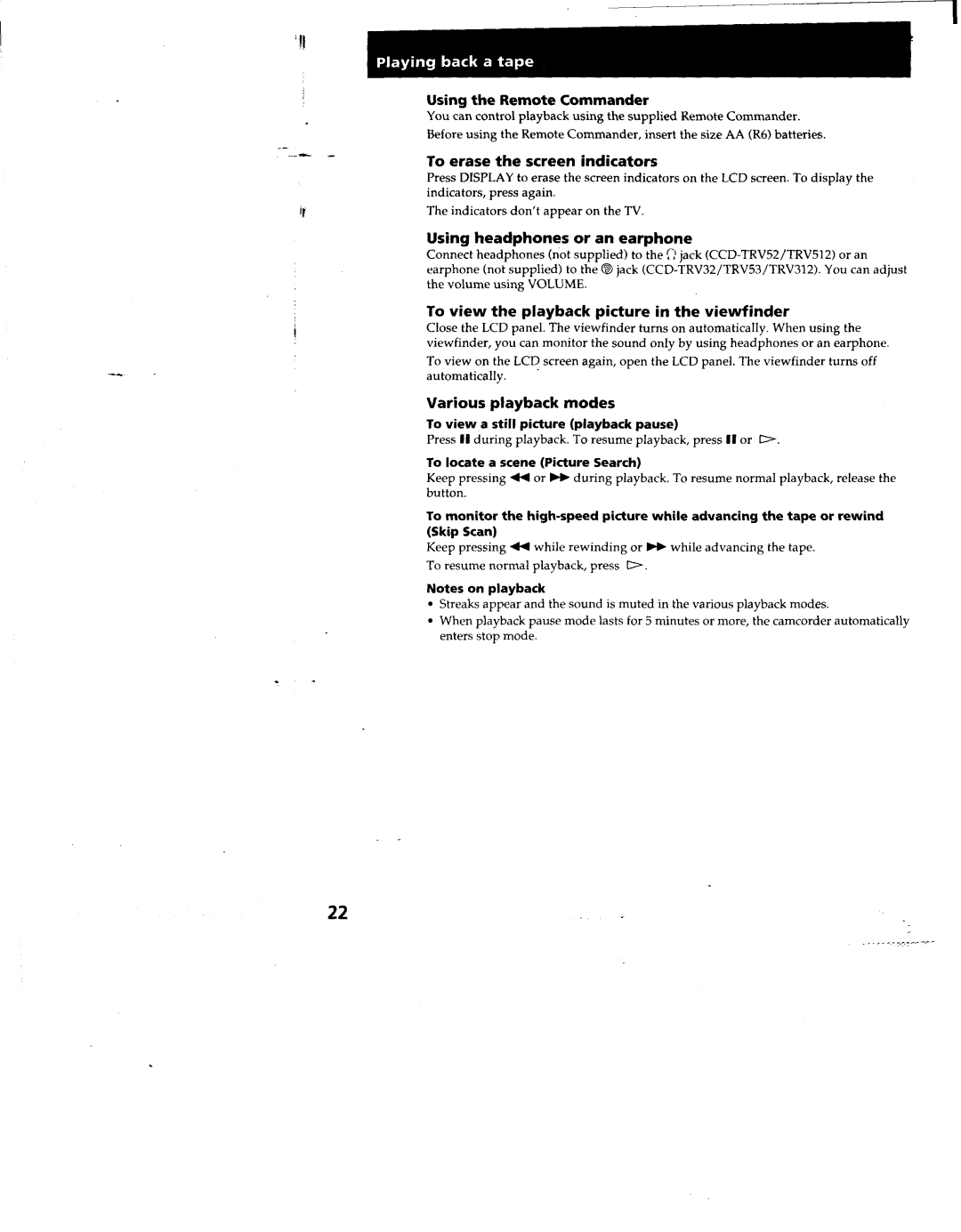 Sony TRV512, TRV53, TRV52, TRV312, CCD-TRV32 manual 