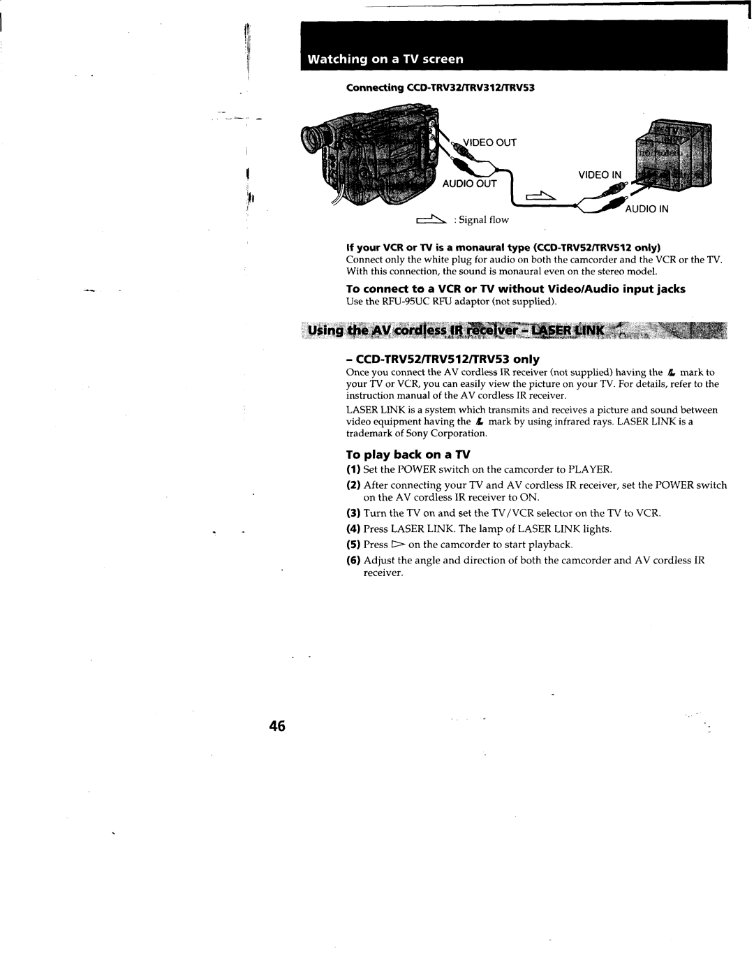 Sony TRV52, TRV53, TRV512, TRV312, CCD-TRV32 manual 