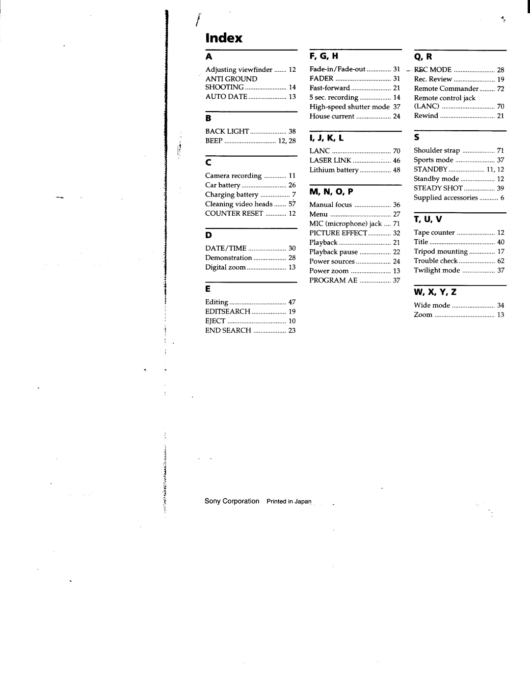 Sony TRV52, TRV53, TRV512, TRV312, CCD-TRV32 manual 