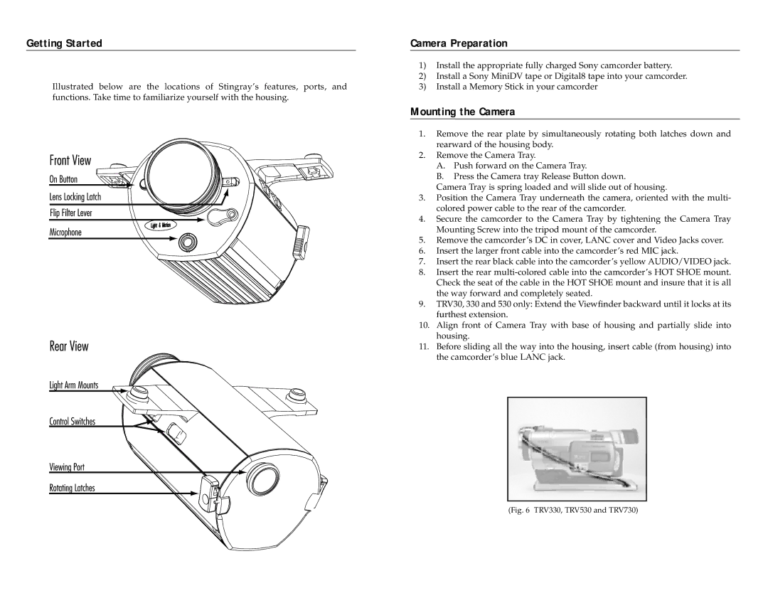 Sony TRV30, TRV530, TRV730, TRV330, TRV120 owner manual Getting Started, Camera Preparation, Mounting the Camera 