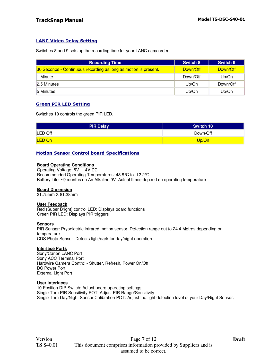 Sony TS-DSC-S40-01 manual Recording Time 